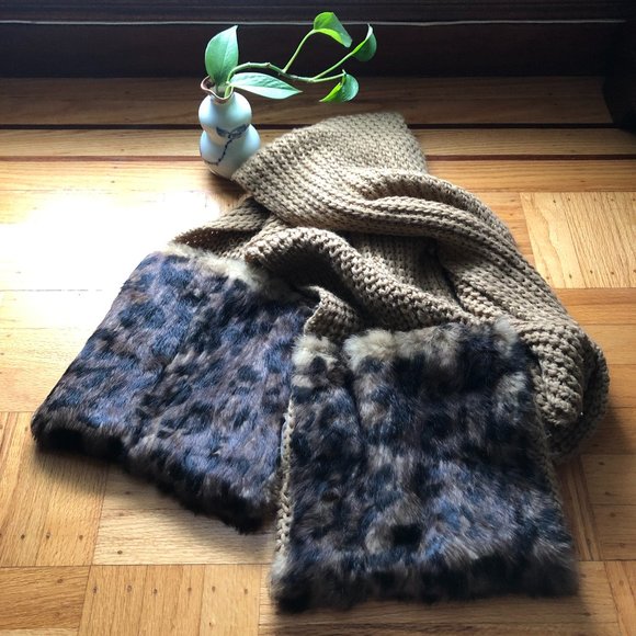 Michael Kors Accessories - Michael Kors Rabbit Fur Leopard Camel Pocket Scarf
